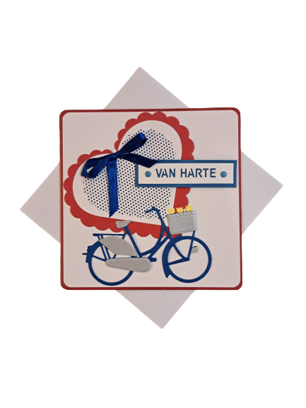 Kaart fiets met envelop van harte