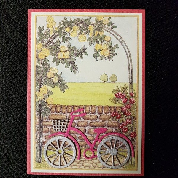 Handgemaakte kaarten met envelop fiets met mand